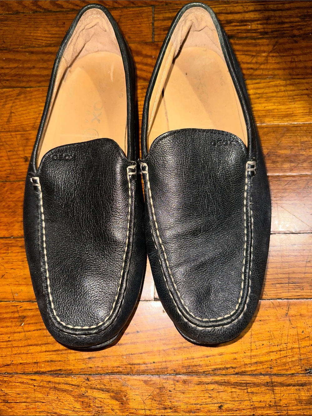 Geox Black Leather Slip-On Loafers